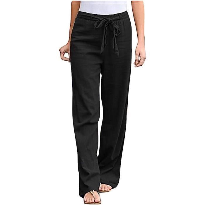 PANTALON Fluide Femme Ete Pantalon Lin Femme Ete Chic et Elegant Pantalon Large Femme Taille Elastique Chic Aquilain
