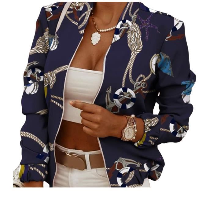 Veste Sport Femme Chic et Elegant Blouson Moto Femme Pas Cher Printemps Automne Bleu acier Bleu acier Cdiscount Pret a Porter