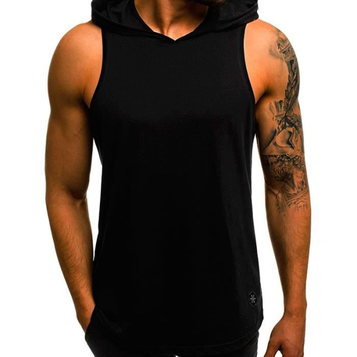T shirt Homme sans manches LEOCLOTHO Slim Noir Polyester Coton