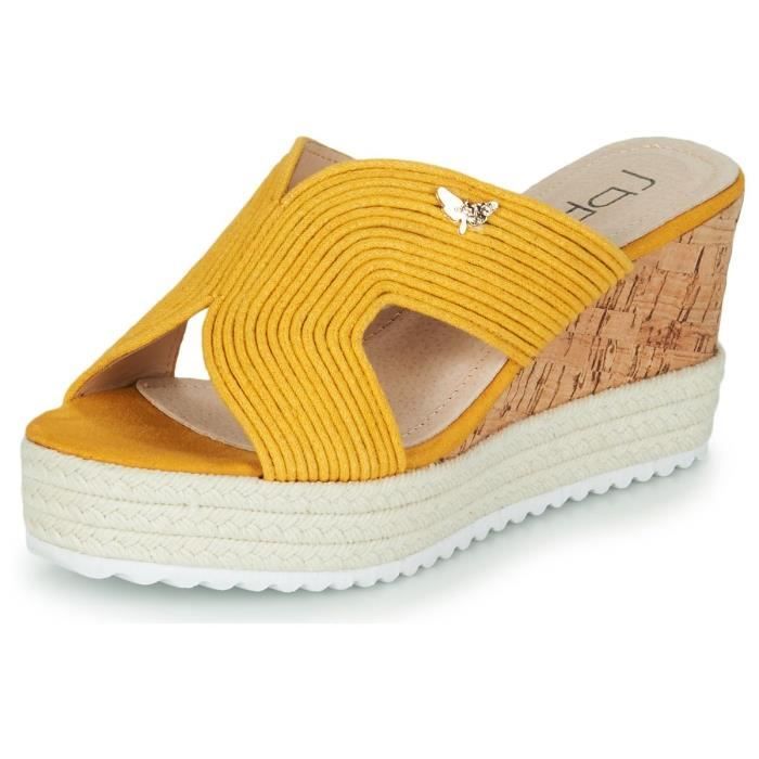 Sandales compensées jaune moutarde store