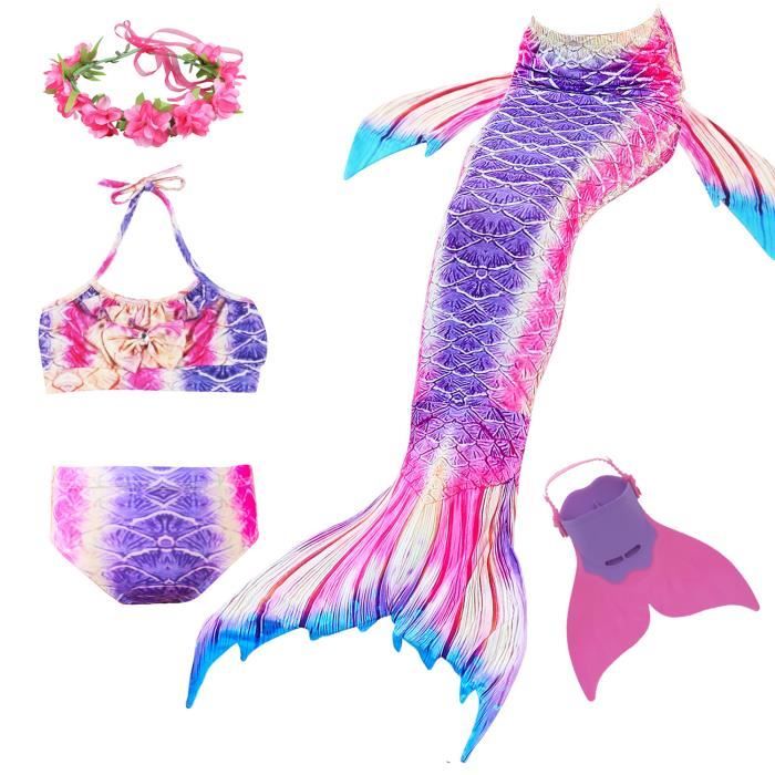 Queue de Sirene pour Nager 5 Pcs definit Maillot de Bain Princesse Mermaid Bikini Ensembles Costume de Sirene pour Filles Enfants Violet Cdiscount Pret a Porter