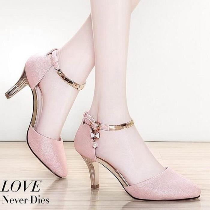 Escarpins Femme Velvet Talon Haut Aiguille Enfiler Mariage Soirée  Rose