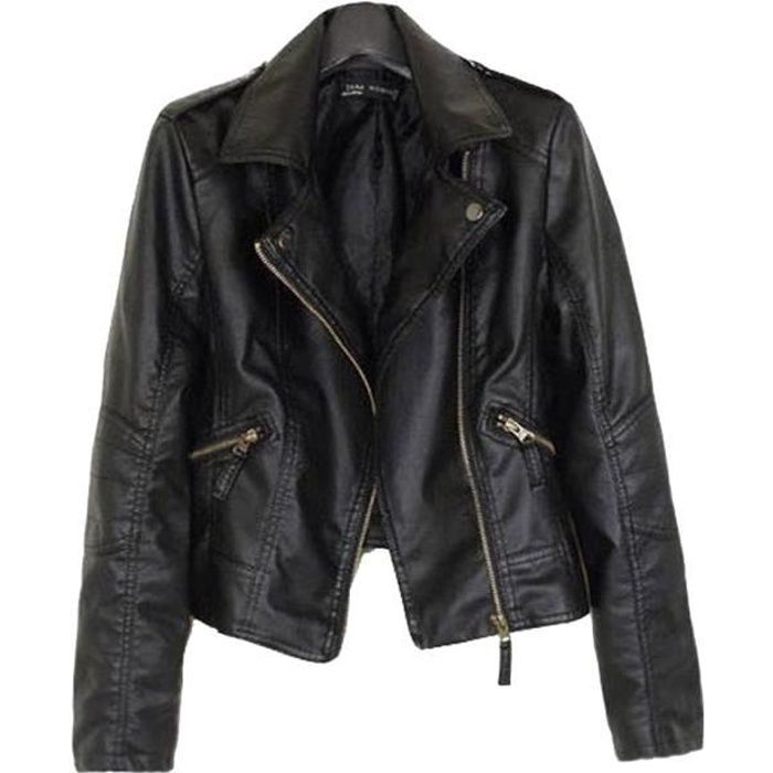 femme perfecto courte simili cuir veste col à revers veste à fermeture éclair zip up veste punk en cuir pu avec poches noir