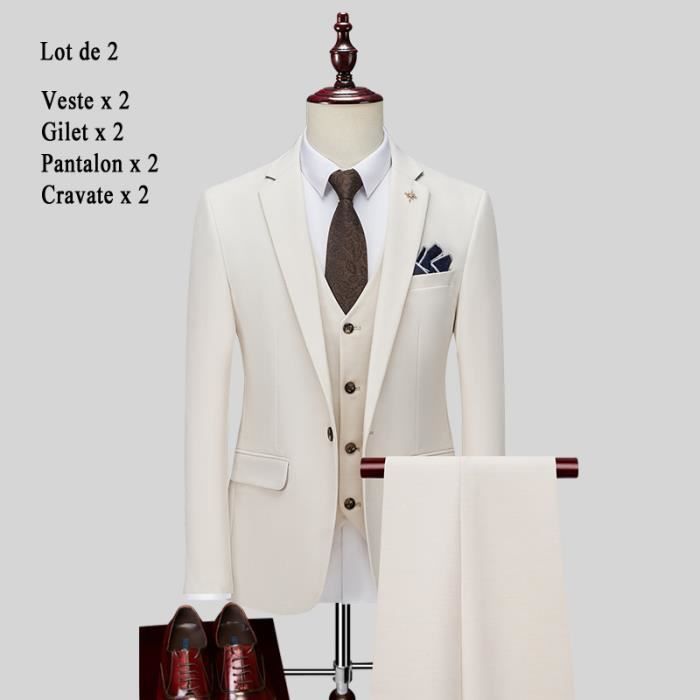 Costume Homme Mariage 3 Pi ces Slim Fit Vetement Formel Elegant Couleur Unie Revers Crant