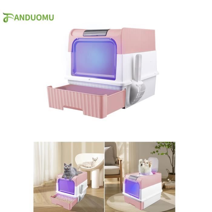 Meilleurs prix pour Bac à litière, Fonction de Stérilisation et de Désodorisation UV, Facile à Nettoyer, pour Chat jusqu'à 15KG, Rose