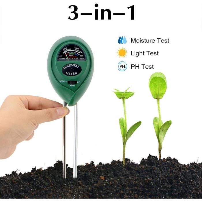 pour Fleurs/Herbe/Plante/Jardin/Ferme/pelouse 3 en 1 testeur de Sol Mètre dhumidité BYJIN Soil Tester Kit Pas Besoin de Batterie Lumière et Testeur de pH Acidité 