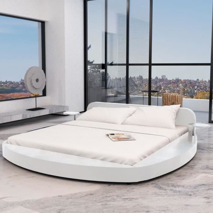 Lit Grand lit double Cadre de lit rond 180 x 200 cm Cuir artificiel Blanc -  Achat / Vente structure de lit Lit Grand lit double Cadre - Cdiscount