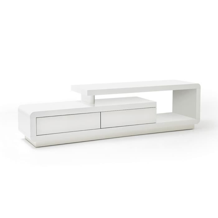 meuble tv avec 2 tiroirs coloris blanc brillant - longueur 170 x hauteur 45 x profondeur 40 cm
