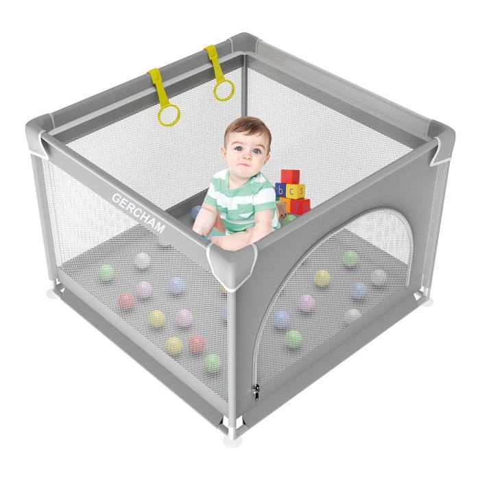 Parc pour bébé 125x120 CM,Parc bébé pliable en Tissu Oxford 300D,Parcs  enfant avec 2 anneaux de parc,Grand espace de jeu de sécurité - Gris