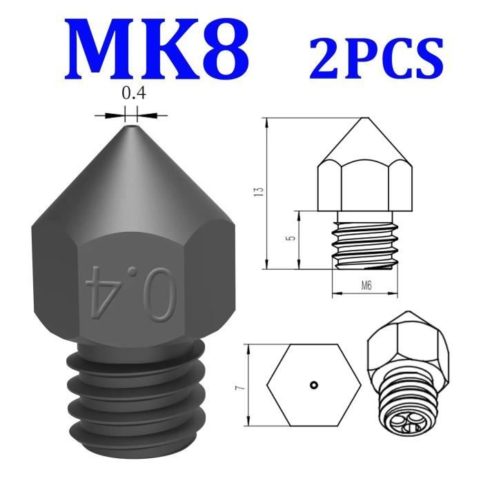Lot De 2 Buses MK8 En Acier Durci 0,8 Mm Pour Imprimante 3D - Compatible 1,75 Mm - 5