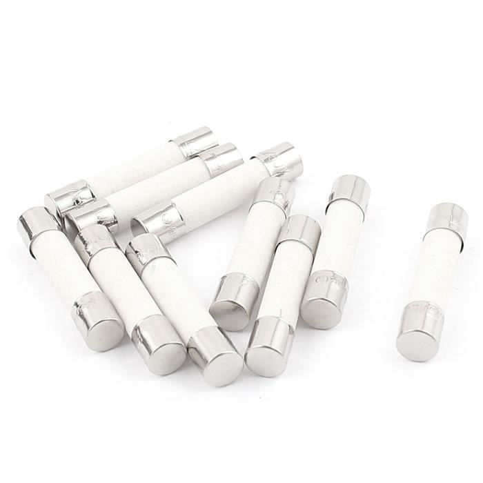 sourcingmap/® 10 Pi/èces 5 x 25 mm cylindre base fusible c/éramique bouchon fusible Tube Liens 250V 6A