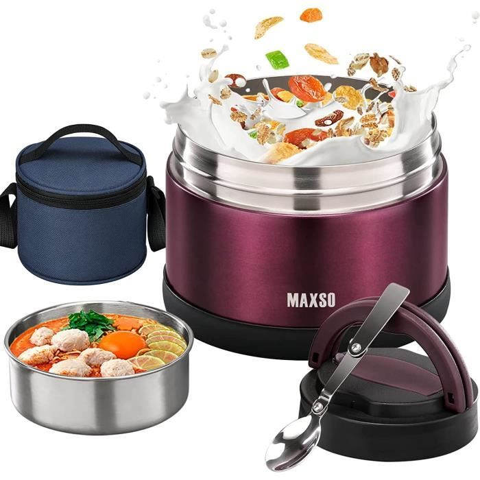 Boîte Repas Isotherme 1300 Ml - Acier Inox 304 - Garde Au Chaud 6-10h - Cuillère Incluse - Sac De Transport - Étanche