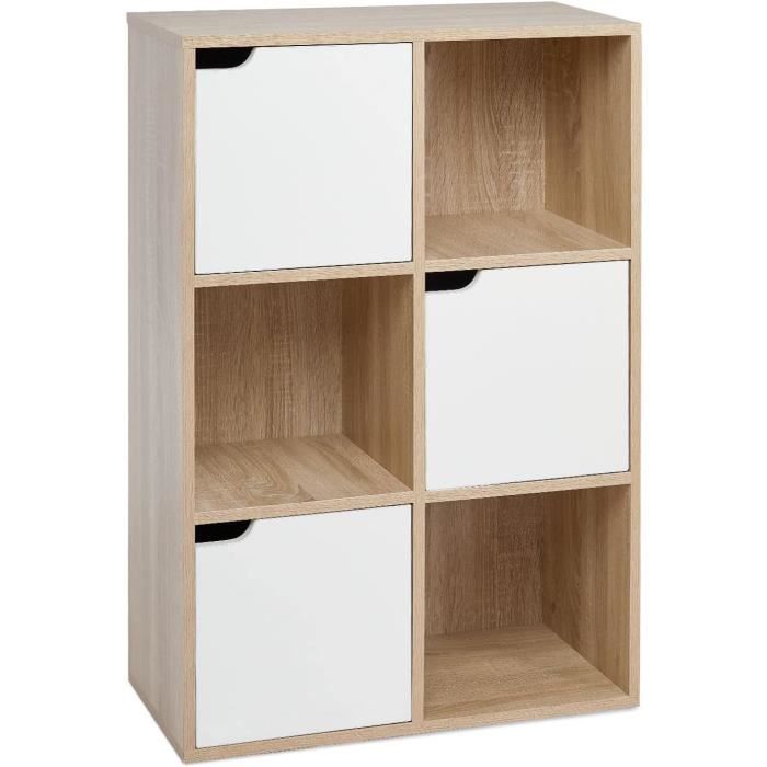 Buffet 9 Cubes HOMCOM - 3 Portes + 3 Compartiments Ouverts - Bois De Pin - Blanc/Gris - 96x30x75 Cm - 10