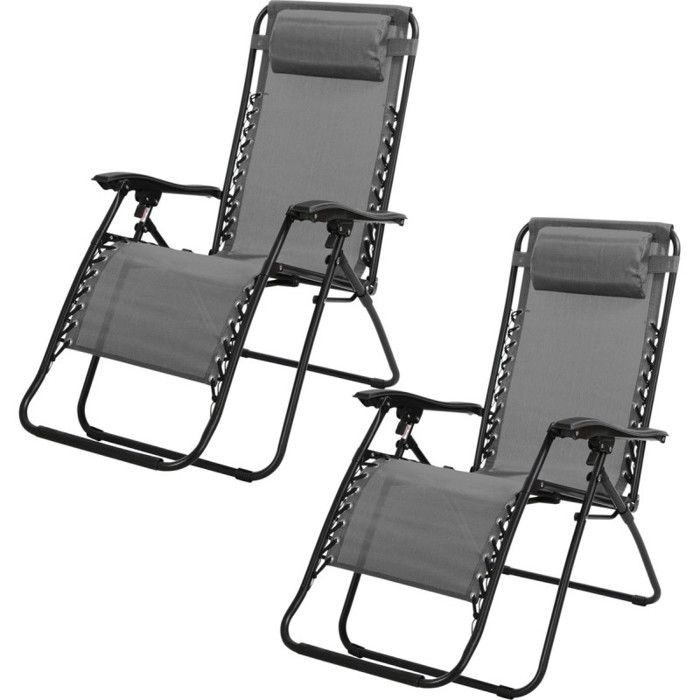 Lot de 2 fauteuils inclinables relax en métal La Playa - Gris - L 64 x P 90 x H 108 cm