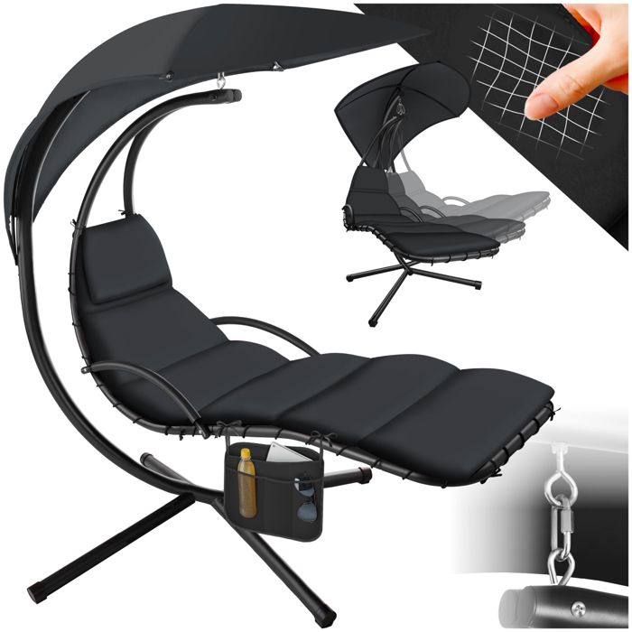 Fauteuil suspendu - TECTAKE - Siège suspendu ELARIA avec protection UV et poche latérale résistante 195 x 132 x 197 cm - Noir Fauteuil suspendu - TECTAKE - Siège suspendu ELARIA avec protection UV et poche latérale résistante 195 x 132 x 197 cm - Noir