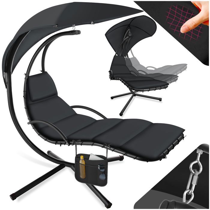tectake fauteuil suspendu maja solide et résistant pour utilisation à l'intérieur et à l'extérieur 195 x 132 x 197 cm - noir/noir
