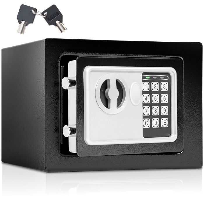 Coffre-fort - TECTAKE - Coffre-fort électronique double-boulons en fer avec tapis et 2 clés 17 x 23 x 17 cm - Noir