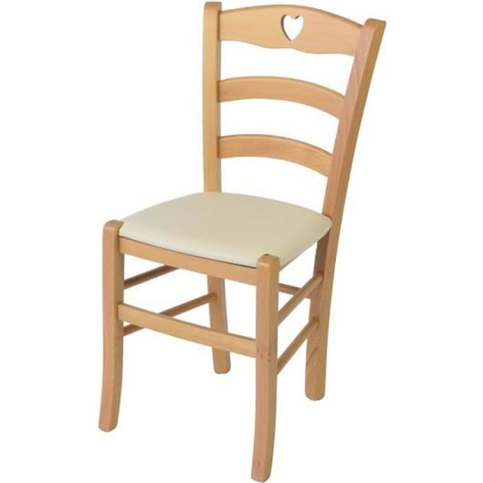 Tommychairs - Chaise cuisine CUORE structure en bois de hêtre peindré naturel assise en cuir artificiel ivoire