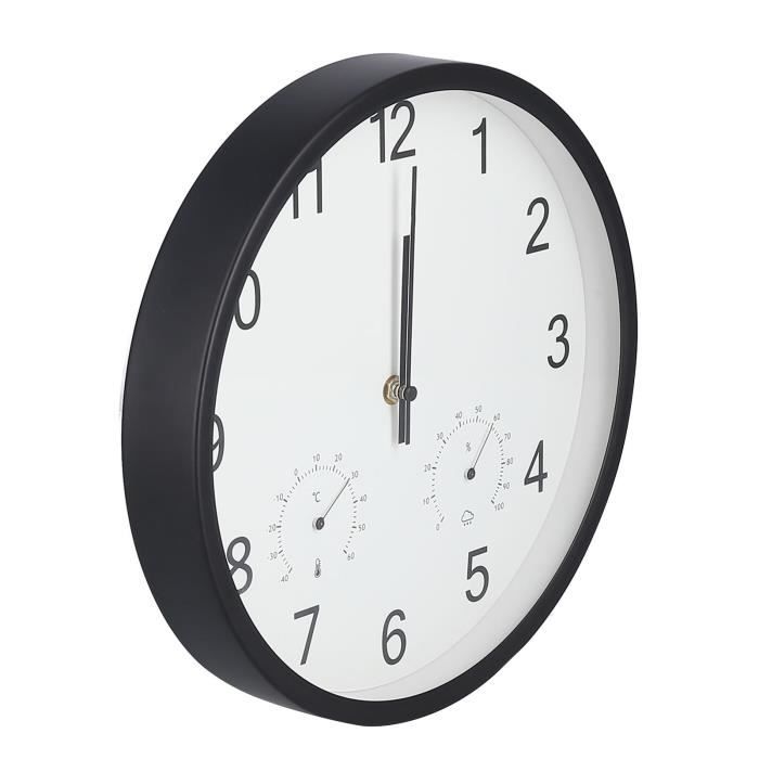 Horloge Murale 30cm Avec Thermomètre Et Hygromètre | Argenté Silencieuse Pour Salon Et Bureau
