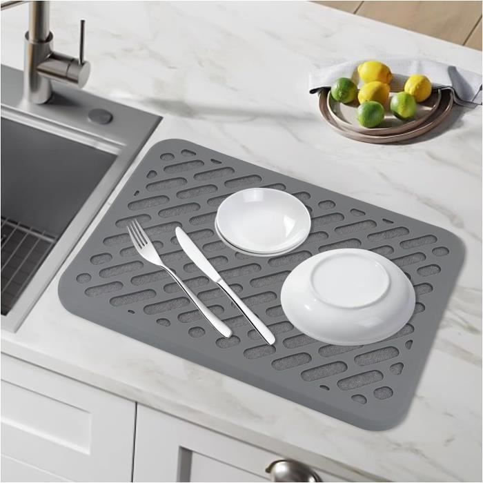 Tapis D'égouttage De Cuisine, En Silicone étanche, Avec Un Design Incliné Pour Guider L'eau, Design Antidérapant, 36 X 28 Cm (gris) | Leroy Merlin