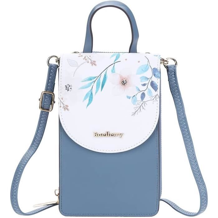 Sac Bandoulière Femme Bleu, Mini Pochette Portable Avec Porte-clés – Marque Les Gemmes De L’Ursuya