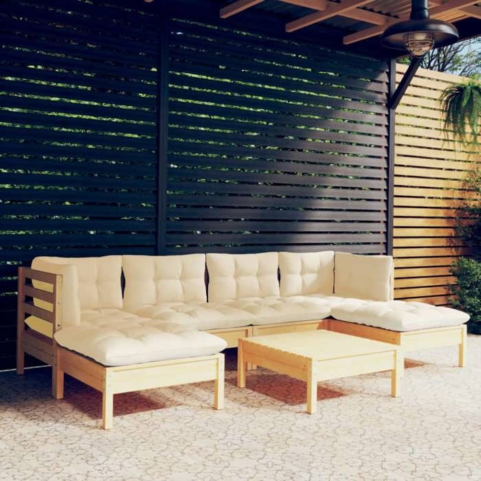 vidaXL Bois de Pin Massif Salon de Jardin 7 pcs avec Coussins Mobilier de Patio Meubles dExtérieur Mobilier de Jardin 3097085