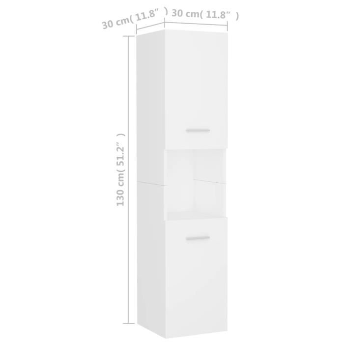 Armoire de salle de bain - VINGVO - 30x30x130 cm - Aggloméré - Blanc - Chic