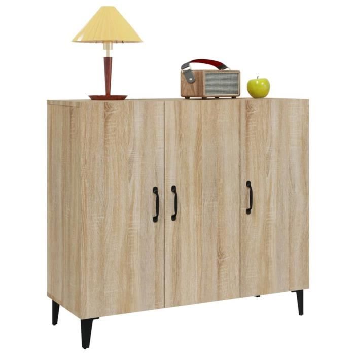 Buffet bas - ZERONE - Chêne sonoma - 90x34x80 cm - 2 portes - Bois dingénierie