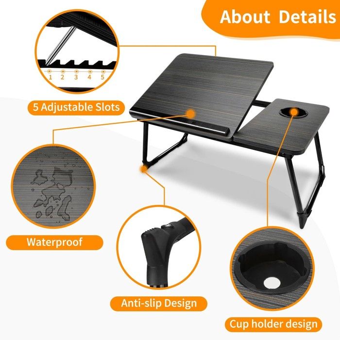 Support Ordinateur Portable Lit Table De Lit Pour Ordinateur Portable Réglable - Hauteur & Angle Ajustables, Tiroir - Pliable Plateau De Lit