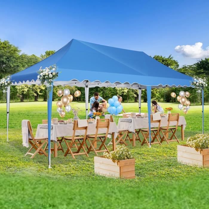 Tonnelle Jardin 3x6m Pliante - Imperméable UV50+ - 6 Sacs De Sable Inclus - Bleu