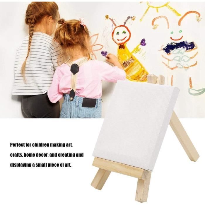 Lot de 6 mini toiles avec mini chevalet à peindre - Mini toile à peindre - Kit de peinture pour peinture acrylique aquarelle - Avec 6 chevalets en bois, 4 pinceaux, 2