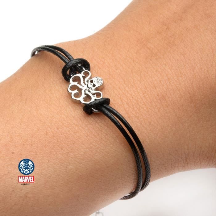 Bracelet Marvel Captain America - Argent Sterling 925 Et Cuir Noir/rouge - Taille Réglable 18 Cm, Pour Enfants