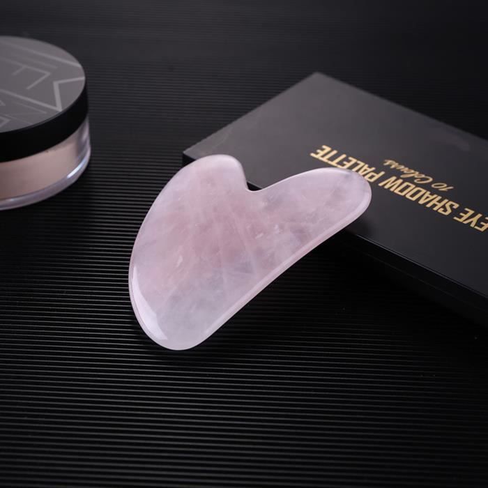 Outil Gua Sha En Quartz Rose Naturel - Pour Massage Et Drainage Facial - Pierre 100% Naturelle