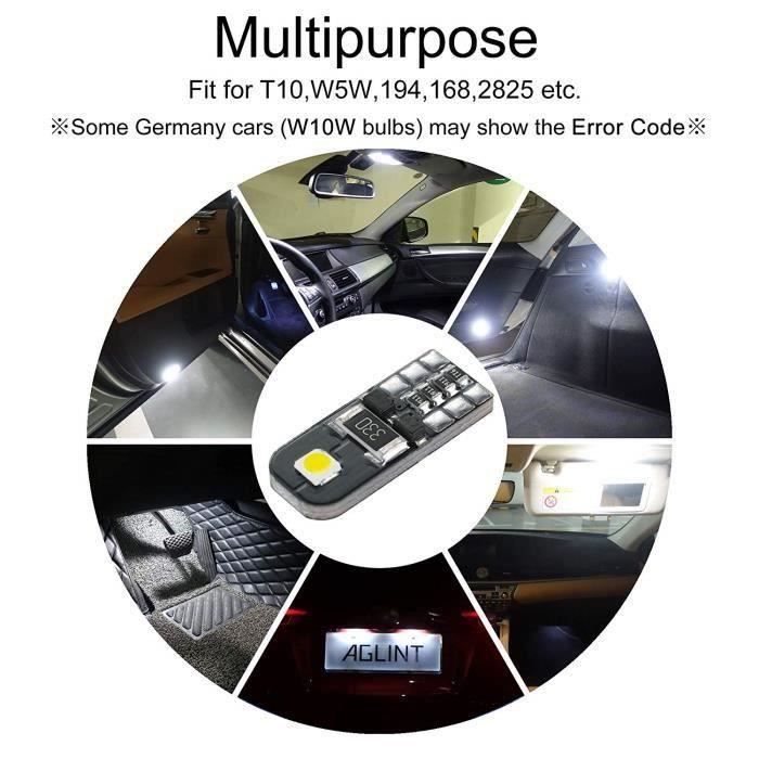 Lot 20 Ampoules T10 W5W LED CANBUS KeyQueen 6500K Blanc - Anti-Erreur Voiture Moto Intérieur Plaque