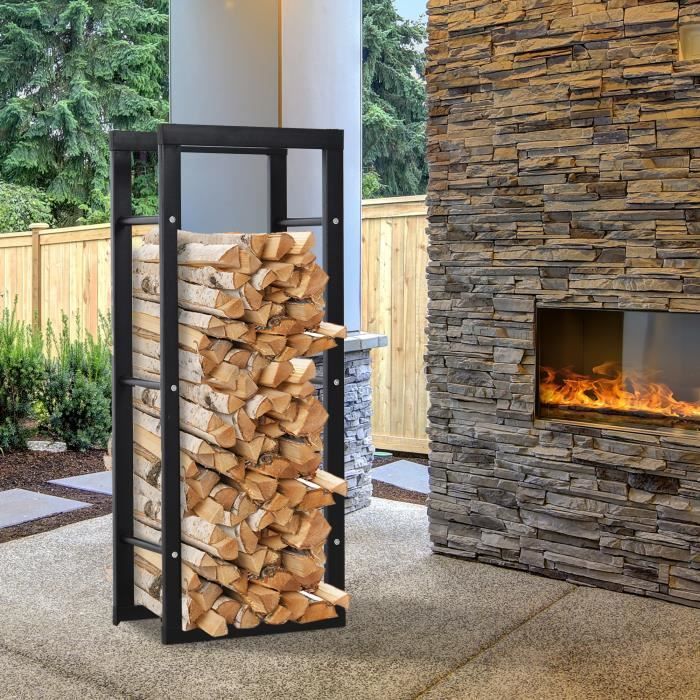 Range-bûches pour usage intérieur extérieur porte-bûches design support  rangement bois de chauffage en acier 100 x 25 x