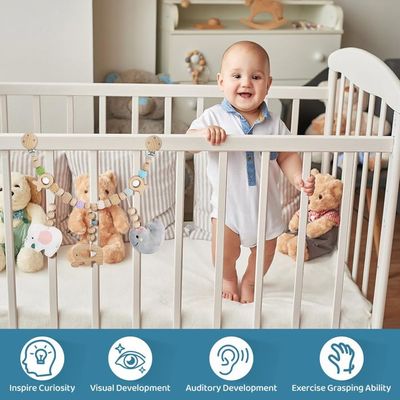 Zasjon – Chaîne De Poussette En Bois Naturel – 40 Cm – Clips De Fixation – Pour Poussette, Berceau, Siège Auto – Dès 0 Mois