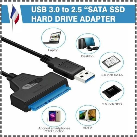Disque dur interne USB 3.0 vers SATA7 + convertisseur de câble de disque dur  15 broches 2,5 pouces SSD HDD Hard Disk SATA Adapter - Cdiscount  Informatique