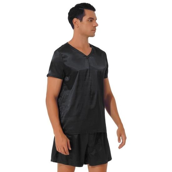 Iixpin Ensemble de Pyjama Short Homme Satin T shirt Short Calecon Ete Loungewear M XXL Noir Noir Cdiscount Pret a Porter