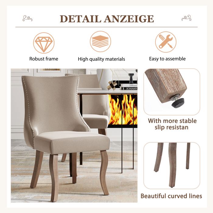 2 Chaises De Salle à Manger En Velours Beige – Dossier Capitonné, Pieds En Bois Courbés – Confort Et Style Vintage
