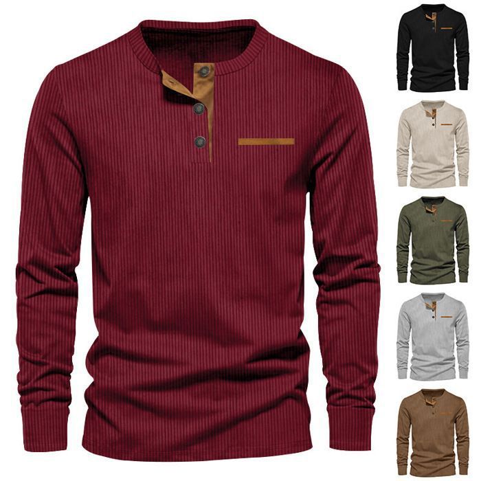 T-Shirt Henley à Manches Longues Homme | 60% Coton 35% Polyester | Col à Boutons | Taille S à 2XL