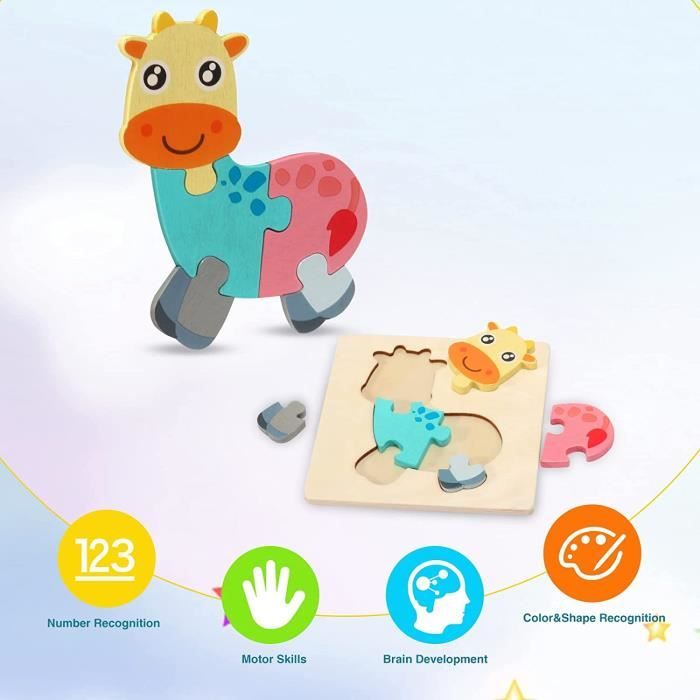 SYNARRY Puzzle Enfant 2-5 Ans – Lot 6 Puzzles Animaux 9 Pièces – Bois Éducatif – Cadeau