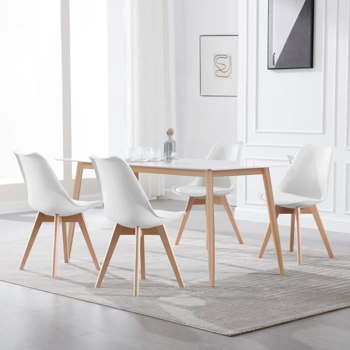 Lot De 2 Chaises En MDF Blanc Et Bois D'Hévéa Clair De Style Scandinave San