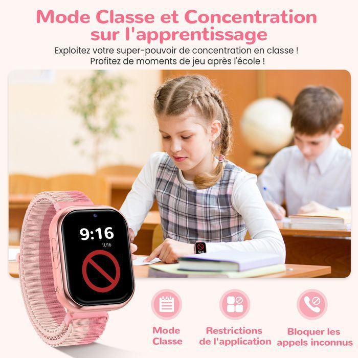 DDIOYIUR Montre Connectée Enfant 4G/GPS/WiFi/Appel Vidéo/SOS, Cadeaux Montre Connectée Garçons Filles Avec Appareil Photo, Musique, Bluetooth, Mode Classe, Réveil, Pédomètre