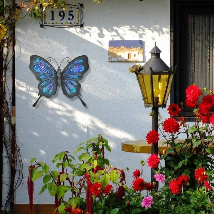 Décoration murale en métal en forme de papillon - Décoration murale  d'extérieur - Décoration de jardin à suspendre - Bleu [264] - Cdiscount  Maison