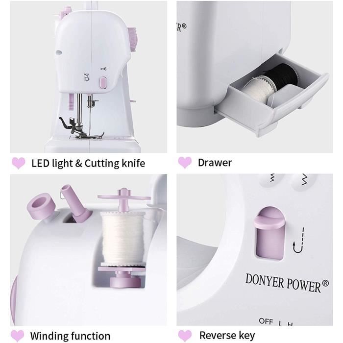 Machine à Coudre Portable Électrique Mini 12 Points De Couture Avec Lumière LED – Idéale Débutants, Ourlets, Vêtements, Taies D’Oreiller