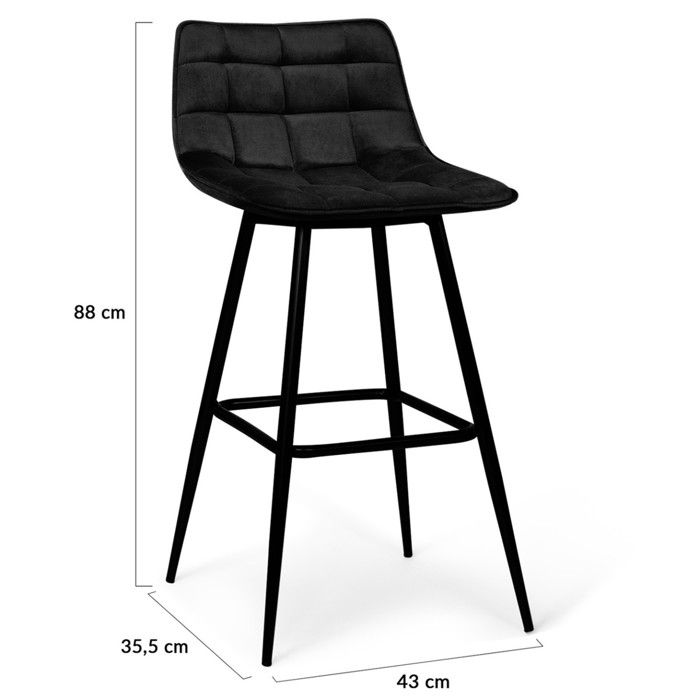 Lot De 2 Tabourets De Bar Mady En Velours Gris - Design Moderne, Pieds Métal Noir, Confortable