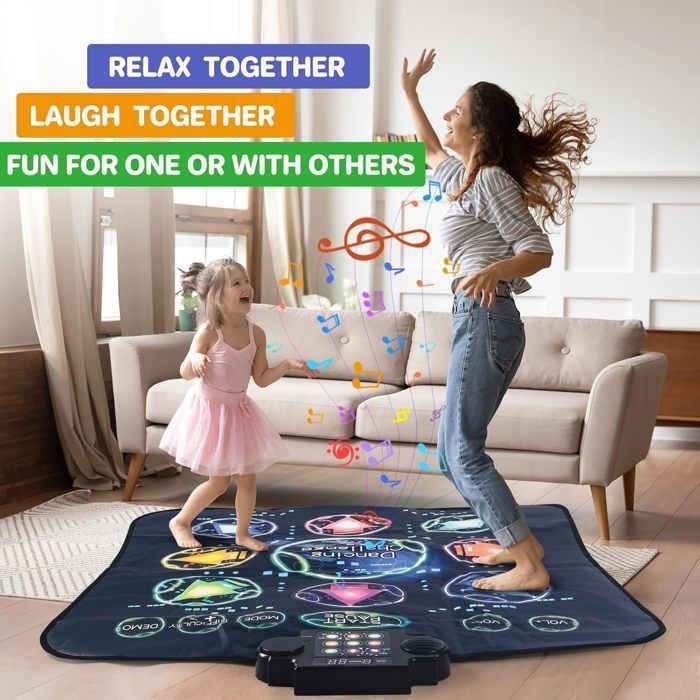 Tapis De Danse Musical Enfant – LED, 2 Modes, Intégré Chansons – Cadeau 3-8 Ans – Pliable Et Portable