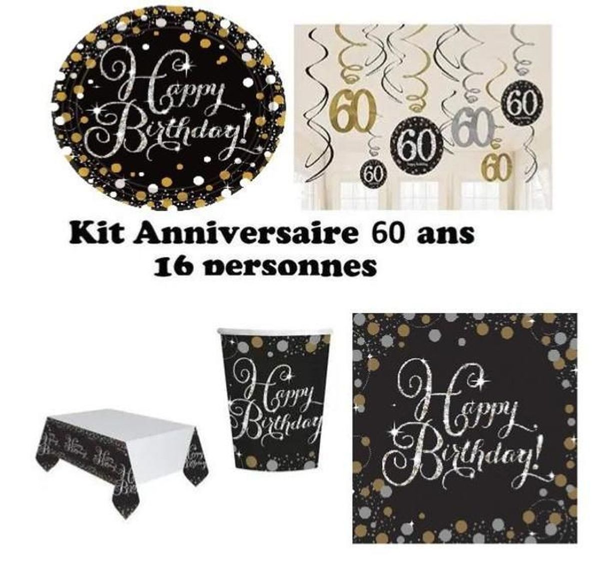 Mgs33 Anniversaire 60 Ans Complet Decoration Table 16 Personnes 16 Assiettes 16 Gobelets 16 Serviettes 1 Nappe 1 Tourbillon 60 Cdiscount Maison