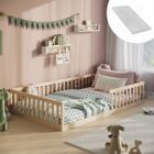 KIDS COLLECTIVE Lit au sol complet avec matelas et sommier 120x200 - Lit Montessori en bois de pin - Lit enfant - Bois naturel