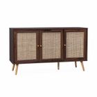 SWEEEK Buffet de rangement en cannage bois foncé 120x39x70cm - Bohème - 2 niveaux. 3 portes. pieds scandinaves
